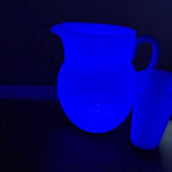 RARE Antique 1920s Fry Foval Opalescent Lemonade Set-Cobalt Blue-Art Deco - Picture 4 of 12